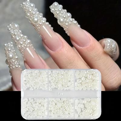 Perles élégantes pour nail art - Perles plates blanches/beige polyvalentes, demi-rondes, multi-tailles, pour loisirs créatifs et maquillage