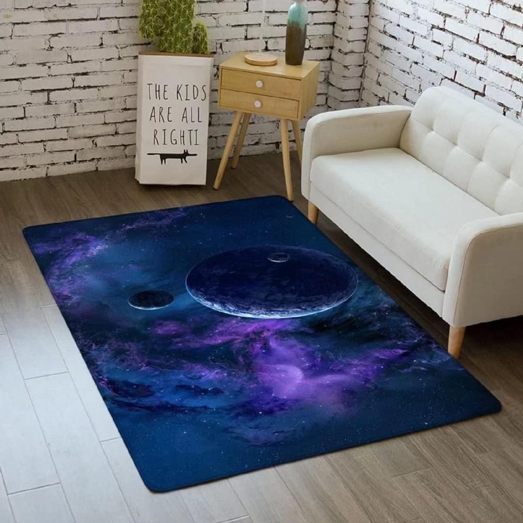 3D Galaxy Area Rug Outer Space Kitchen Floor Mat for Kids Boy Bedroom Non-Slip Nursery Crawling Carpet Dining Room Playroom Pads