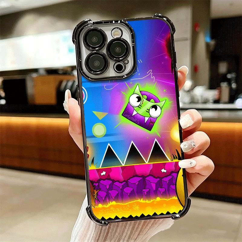 Geometry Dash Game Plating Phone Case For Iphone 16 17 Pro Max Air 16E 14 15 Plus 12 13 Mini Anti-Fall Airabag Cover