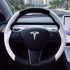 Tesla Model 3/Y Ultra-thin Non-slip Sweat-absorbing Steering Wheel Cover with Card Holder for All Seasons