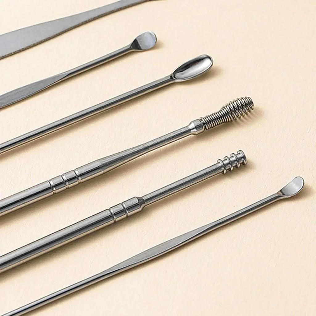 6pcs/set ear digging spoon set spiral wet buckle professional ear picking tool