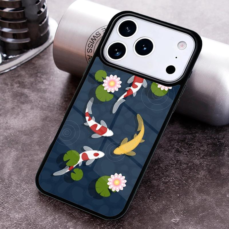 Japanese Koi Fish Phone Case for iPhone 17 16 15 Pro Max Air 14 13 12 11 Plus Shockproof Cover