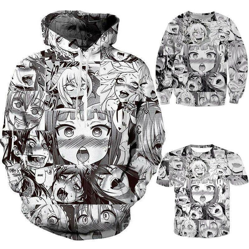 Ahegao Anime Face Hoodie And Pants Creative 3d Printed Jogger Suit For Men And Women
