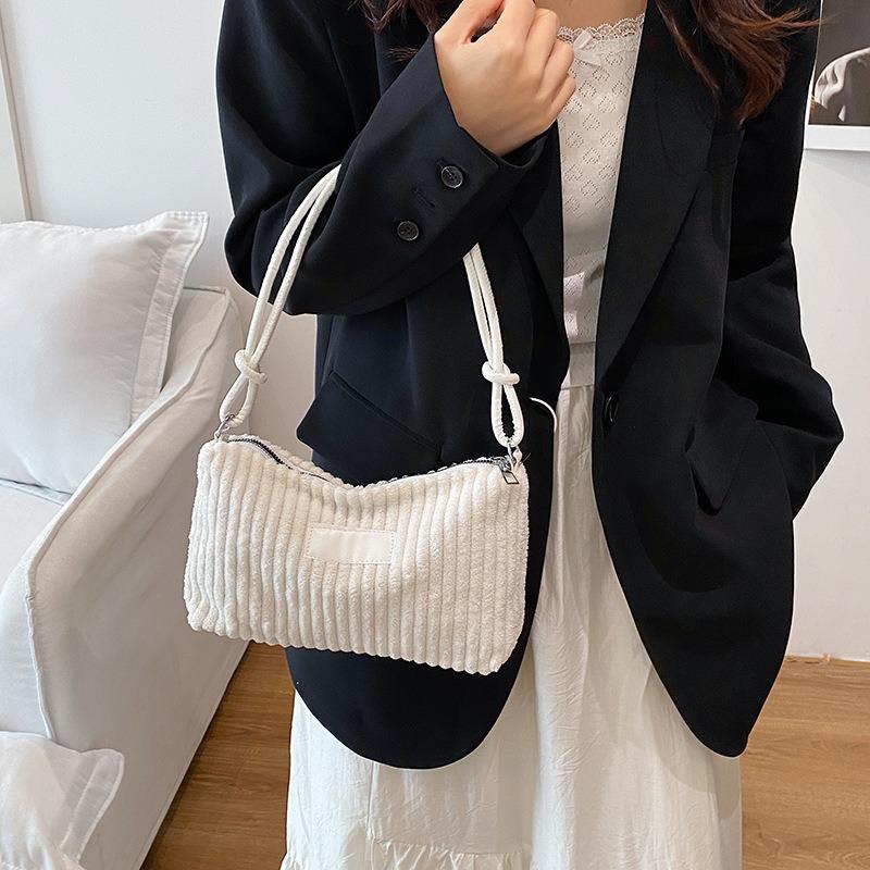 Spring fashion plush commuter bag new large capacity simple corduroy fluffy shoulder underarm bag women