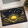 1pc Flannel Floor Mat, Black and Golden Starry Sky with Sun, Moon, Clouds, and Ocean Wave Pattern, Entrance Doormat for Bedroom and Bathroom, Non-Slip