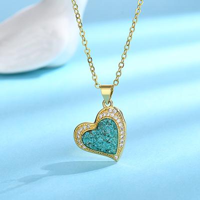 Japanese and Korean Style Colored Glue-drop Love Necklace for Women's Retro Peach Heart Diamond-inlaid Niche Design Necklace Decoration