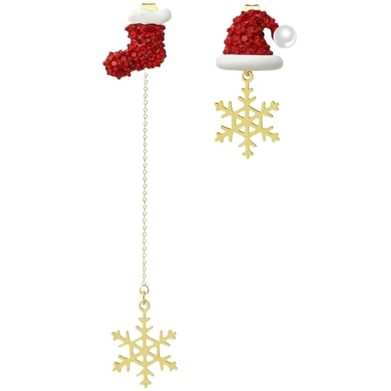 Asymmetric Snowflake Christmas Boot Hat Drop Earrings Long Tassels Earring for Women Ear Rings Party Accessories