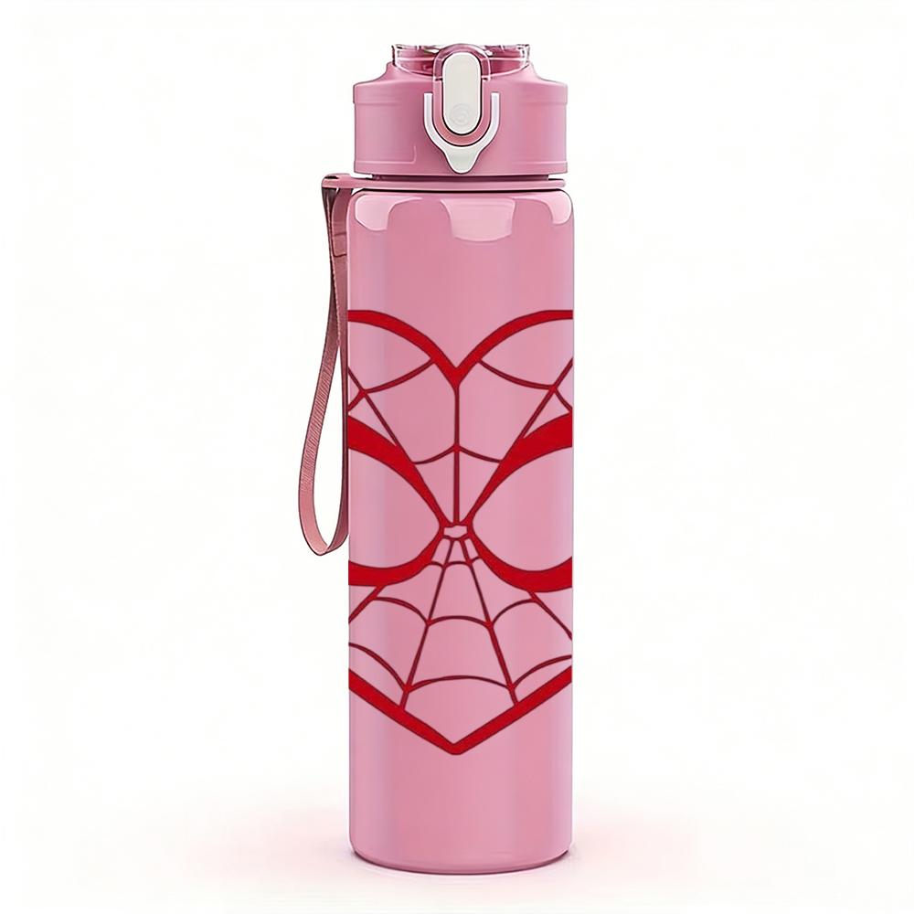 1PC Spider Man Red Heart Web 750ml Color Plastic Sports Water Bottle Leakproof Flip Straw Lid Suitable for Sports Office Home Use