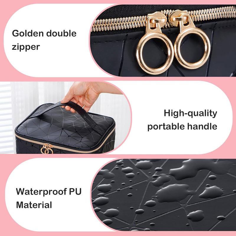 Double-Layer Makeup and Nail Polish Storage Bag - Holds 30 Bottles, Fashionable Large Capacity Handbag for Manicure Tools.