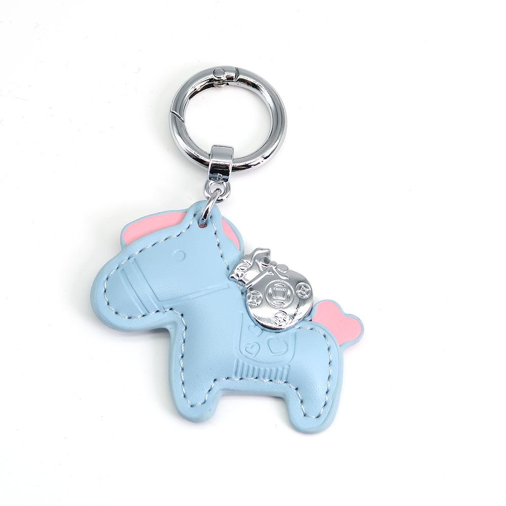 Handmade Leather Rocking Horse Keychain Pendant - Cartoon Style