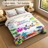 Custom Name Text Bedding 3Pcs Set,Alphablocks 1 Duvet Cover 2 Pillowcases Soft Bed Linen For Gift