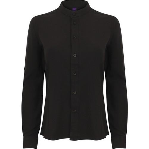 Henbury Womens/Ladies Mandarin Collar Roll Sleeve Shirt