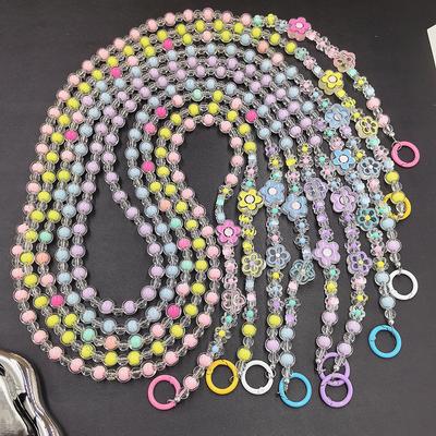 Elegante Funda Cruzada para Teléfono con Flor y Cadena de Hombro con Cuentas Acrílicas. Con un cordón con colgante de perla para mujer.