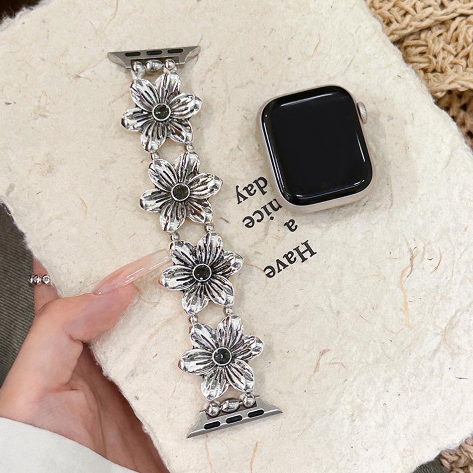 

Luxury Vintage Flower Strap For Apple Watch Band S11/10/9/8/7/SE/6/5/Ultra 3 2 IWatch 49/46/45/44/42/41/40/38mm Elastic Bracelet 38 40 41(S11 10)42MM