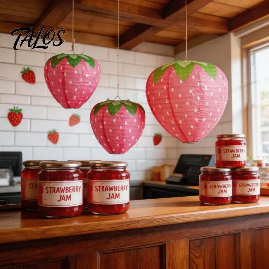 Sweet Style Event Supplies Strawberry Paper Lantern, Pink Fruit Shaped Hanging Decor for Birthday Party, Theme Party Favors Collapsible Round