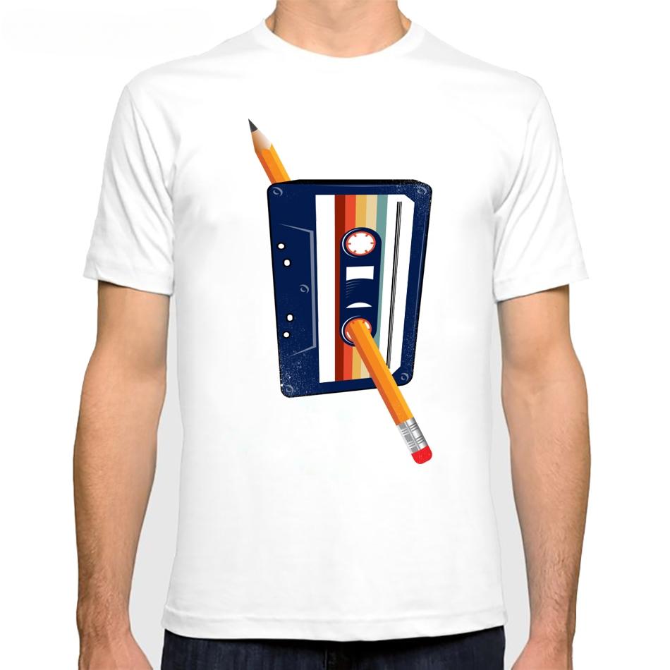 Vagarytee Cassette Tape Pencil Cotton Tshirt Summer New Short Shirt Men White Casual Mens Tshirt Unisex Streetwear Tee Tops