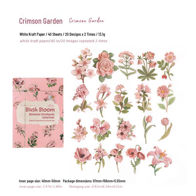 Sugar Poetry Floral Fabric Stickers: Retro Plant Embroidery, DIY Journal & Scenery Collage Pack.