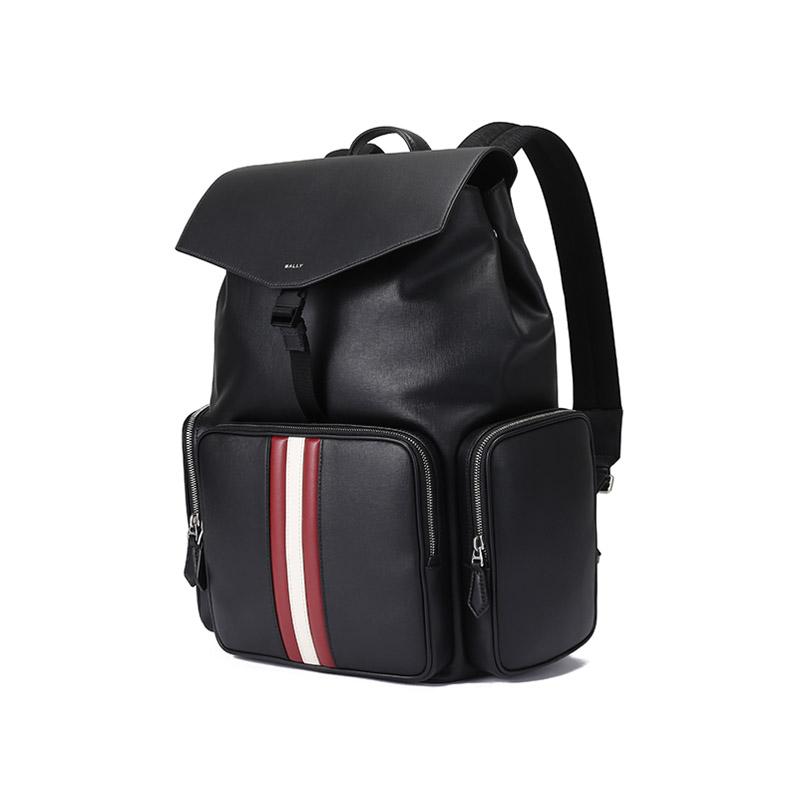 Bally Red Stripe Leather And Fabric Backpack Men Backpack Black 6308459