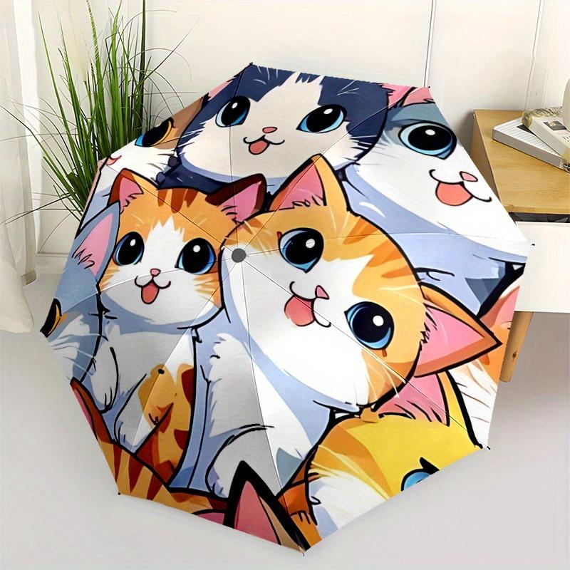1pc Cute Cats Automatic Opening/Closing Folding Umbrella with 55 Ribs, Plastic Handle, Windproof Portable Sunshade Umbrella y250726095