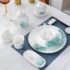 Elegant Gold Rim Lotus Ceramic Dinnerware Set