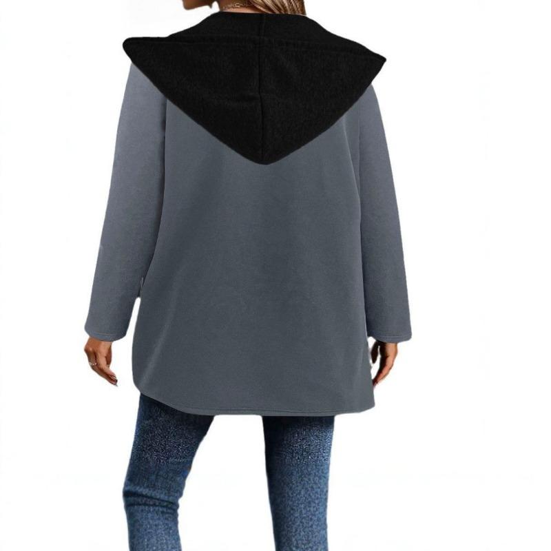 Women S Casual Hooded Cardigan Sweatshirt Color Block Autumn