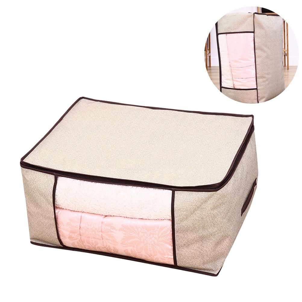 Large Capacity Foldable Storage Bag Non Woven Fabrics Lightweight Strong Quilt Clothing Storage Bag for Bedroom Closet Beige