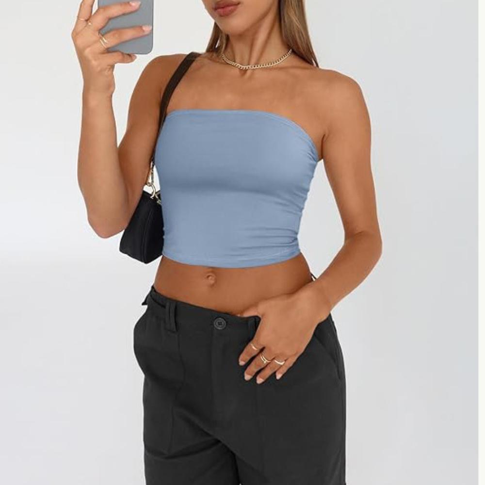 Strapless Tank Top Solid Color CropTops Women Summer Camis Casual Camisole Fashion Tube Female Sleeveless Cropped Y2K Clothes