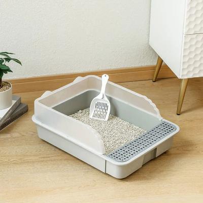New Semi-Enclosed Spatter-Proof Plastic Cat Toilet with Removable Design, Durable and Easy To Clean, Ideal for Pet Owners, 1 Pie