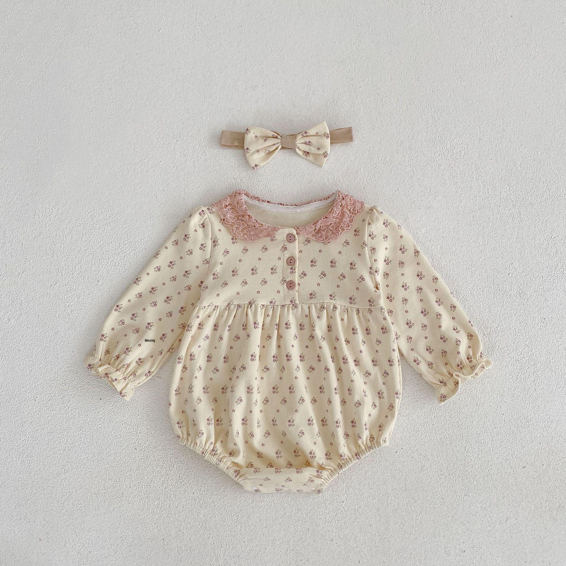 

Комплект ромпера с длинным рукавом и повязки на голову с цветочным принтом на 2025 год для маленьких девочек 66 cm абрикосовый