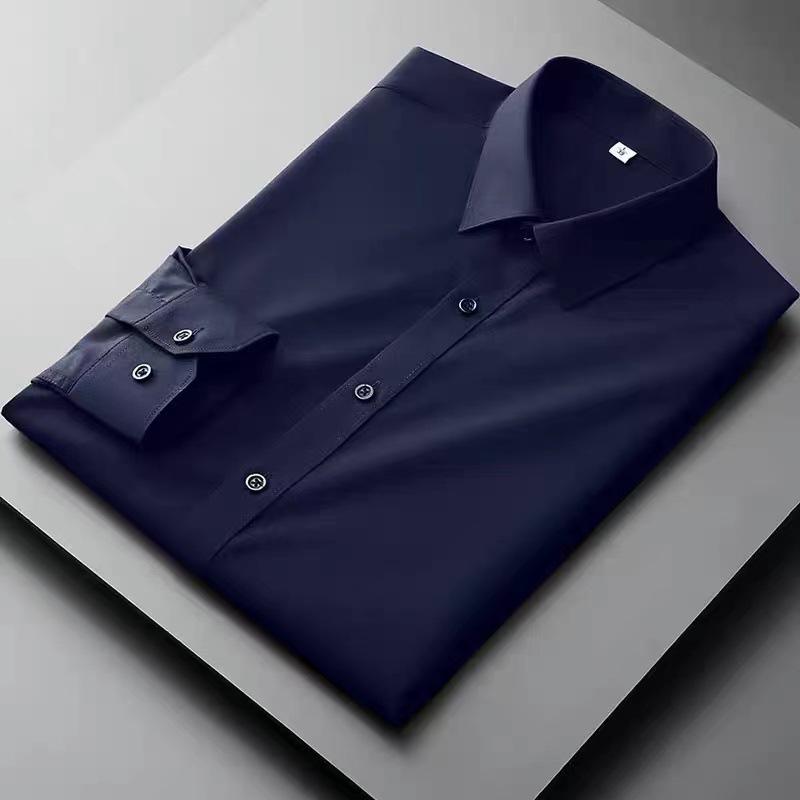 Men's Professional Slim Fit Long Sleeve Shirt - Iron-Free, Solid Color, High-End Workwear for Spring, Summer, and Autumn.