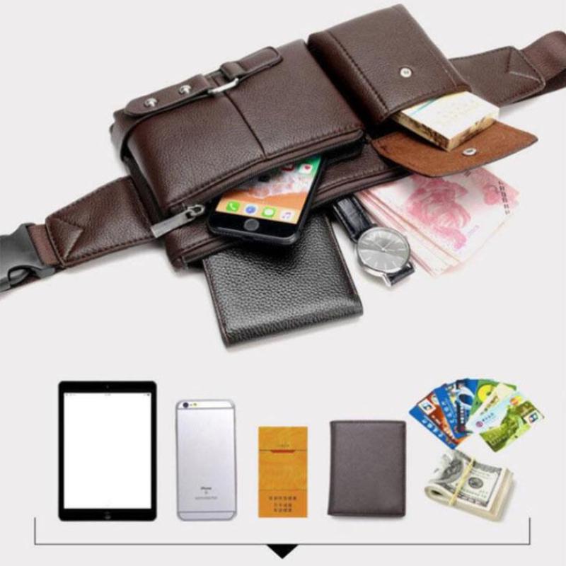Men's Casual Waist Bag Leather Multifunction Chest Bag CLE