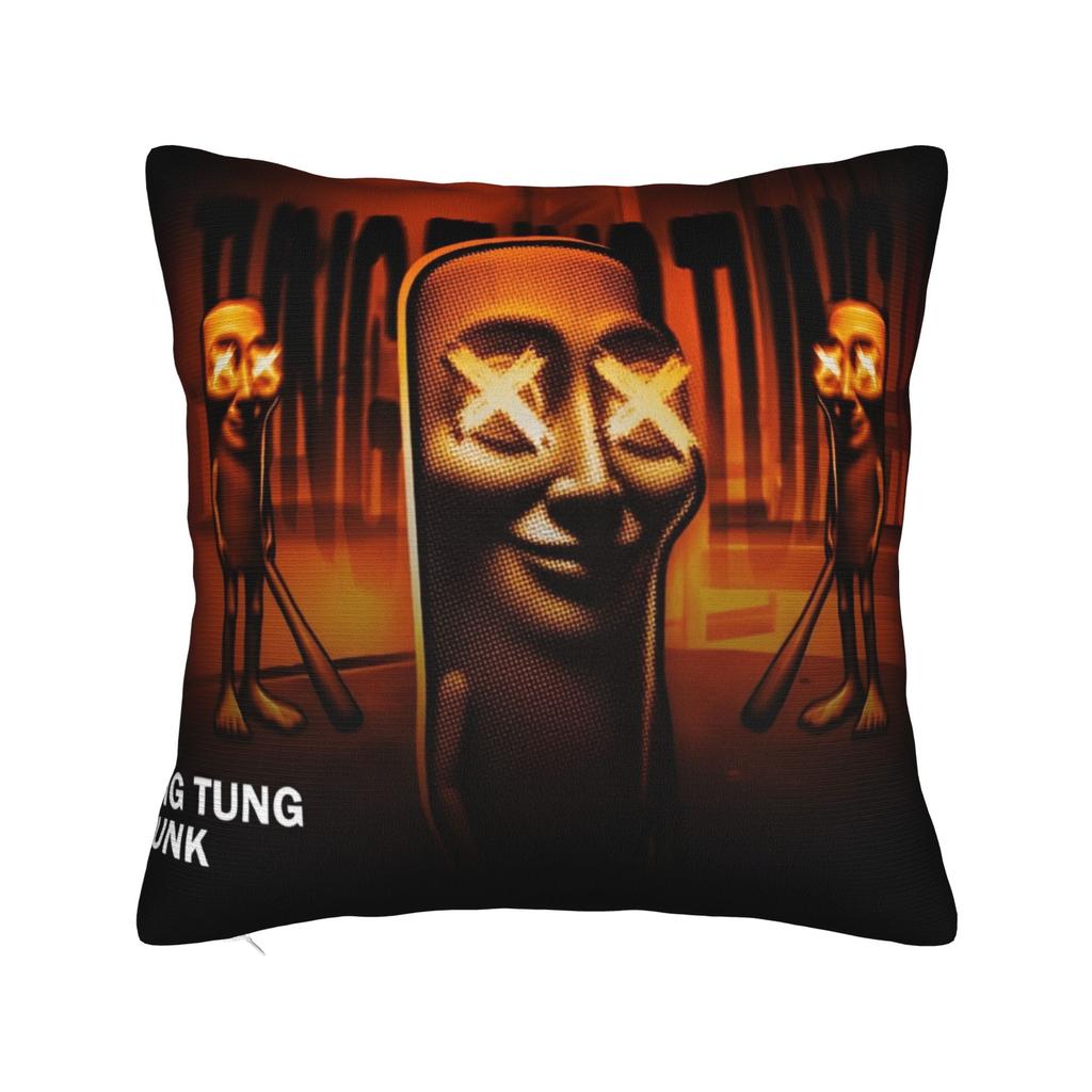 Tung Tung Tung Sahur Face Square Pillow Cases Italian Brainrot Cushion Covers Customized Decorative Pillowcase for Car 40x40cm