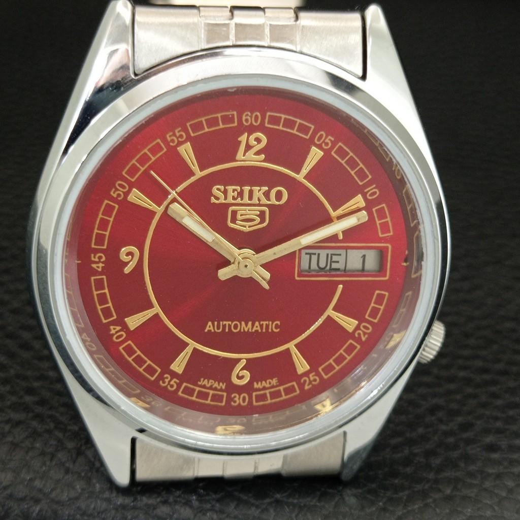 AUTOMATIC VINTAGE REFURBISHED SEIKO 5 7009A JAPAN MENS RED DIAL WATCH a445882-1