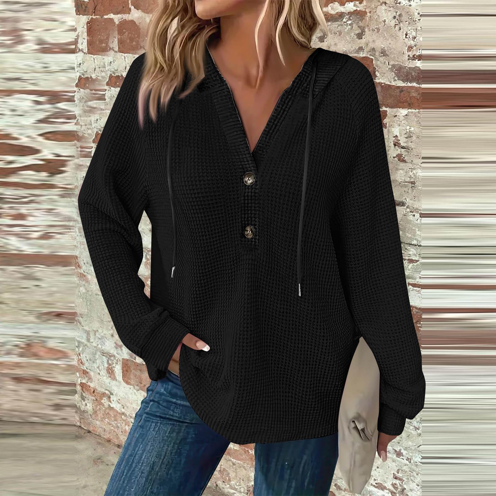 

Женская мода с длинным рукавом, завязками на шнурке, капюшоном, пуговицами, V-образным вырезом, повседневная толстовка с капюшоном XXXL