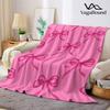 Solid Pink Line Bow Flannel Blanket Warm Soft Halloween Christmas Decorative Couch Warm Cozy All-Season Gift