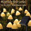 New 10-50 Leds Solar Luminous Mushroom Lamp Outdoor Courtyard Garden Ground Light Landscape Festival Decorative Light String RGB