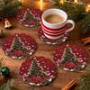 Rutschfeste Holzmatten 4/6 Stück Weihnachts-Tier-Untersetzer, Festliche Karomuster-Blumen-Runde Getränkebecher-Untersetzer Matten, Tischdekorationen für Zuhause Büro