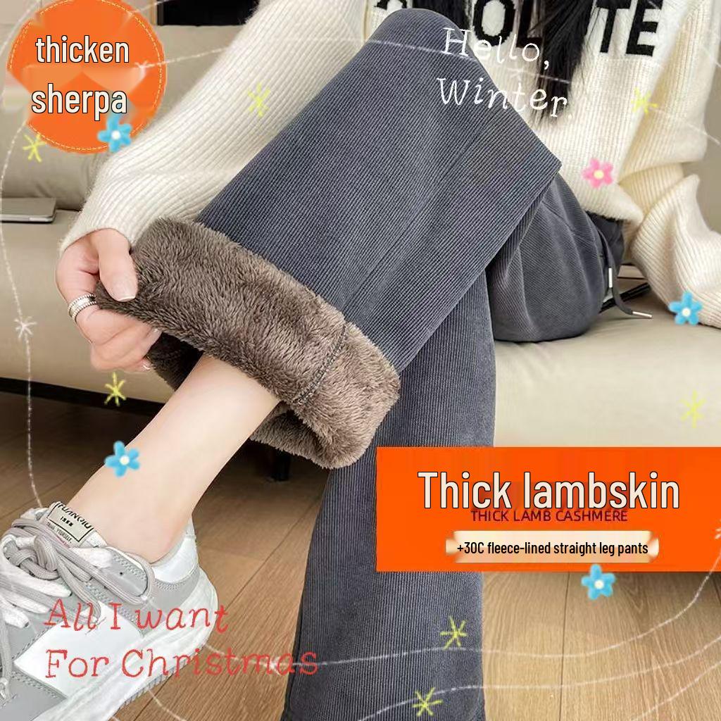 Pantaloni largi din lână cu căptușeală groasă din lână de miel