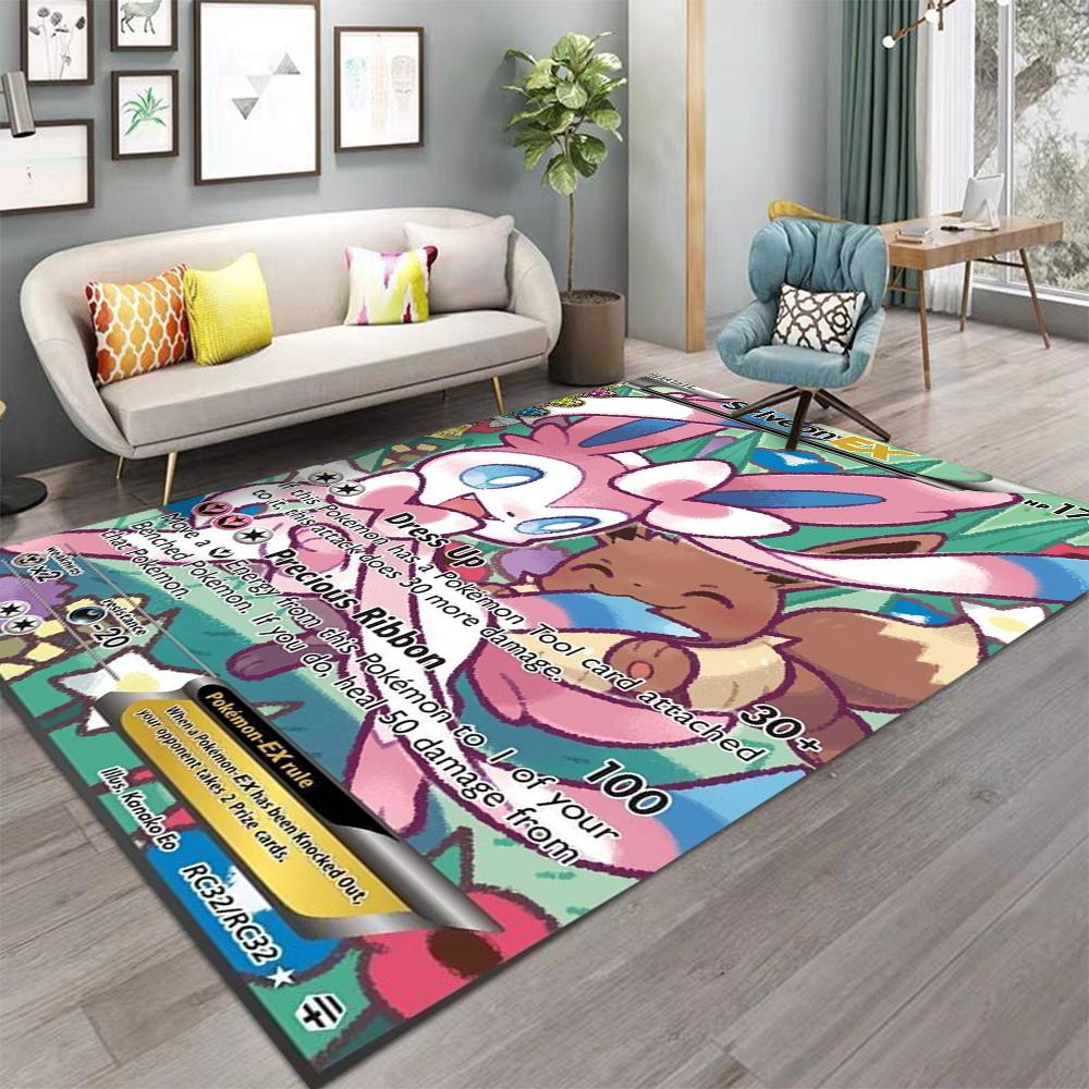 Pokemon Card Pikachu Charizard Print Playful Rug Vibrant Gaming Mat for Living Room Bedroom Sofa Area Home Decor Doormat