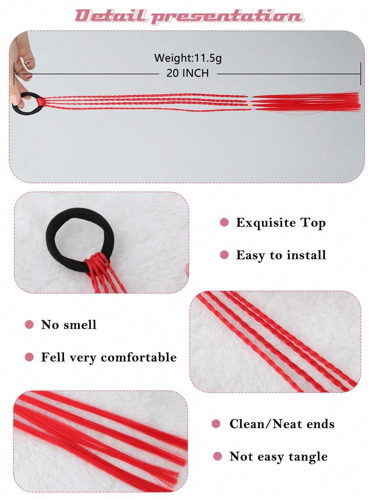 Synthetic Hairpieces 20inch Ponytail Colored Braids Hair Extensions With Rubber Bands Rainbow Braided Accessories For Women Party Highlights Cosplay