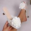Flower Mesh Women High Heels Slippers Square Toe Heeled Shoes New Sandals Designer 2025 Summer Sexy Pumps Woman Dress Zapatillas