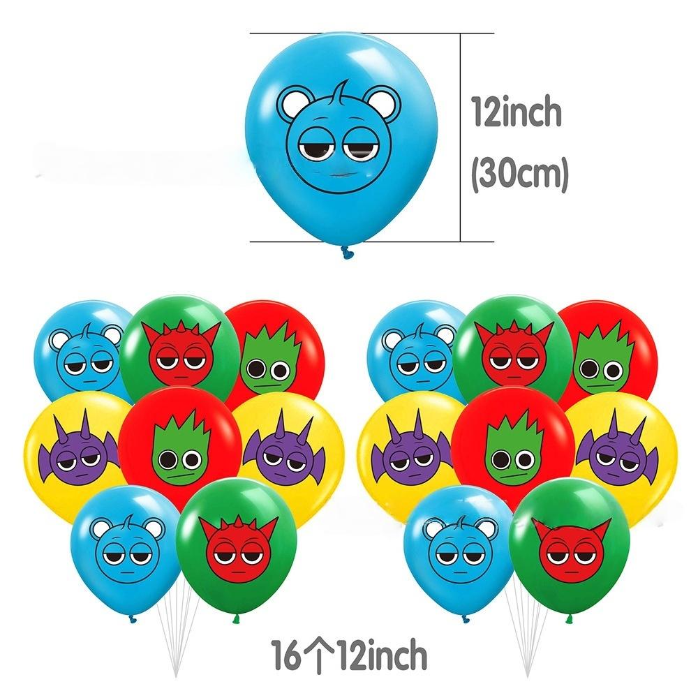 Incrediboxes-Sprunki Theme Printing Birthday Party Flag Cake Latex Balloon Set Backdrop Cake Birthday Gift