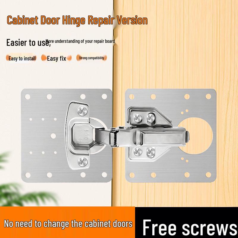 Stainless Steel Cabinet Door Hinge Repair Plate - Fixes and Installs Hinges On Furniture.