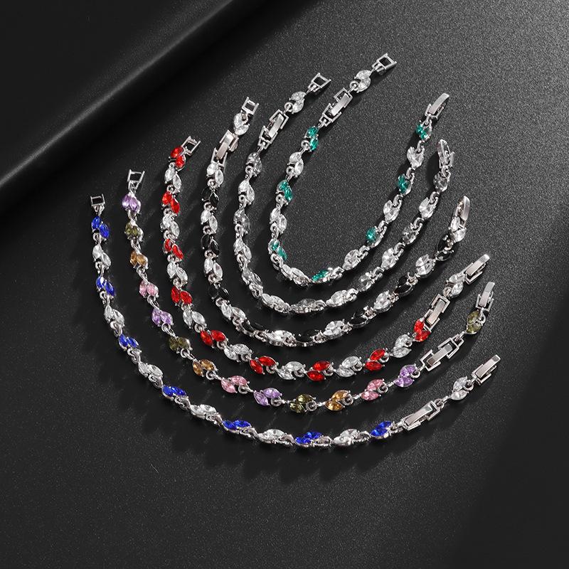 Environmentally Friendly Alloy Inlaid Zircon Small Leaf Electroplating Bracelet Femininity Hand Jewelry