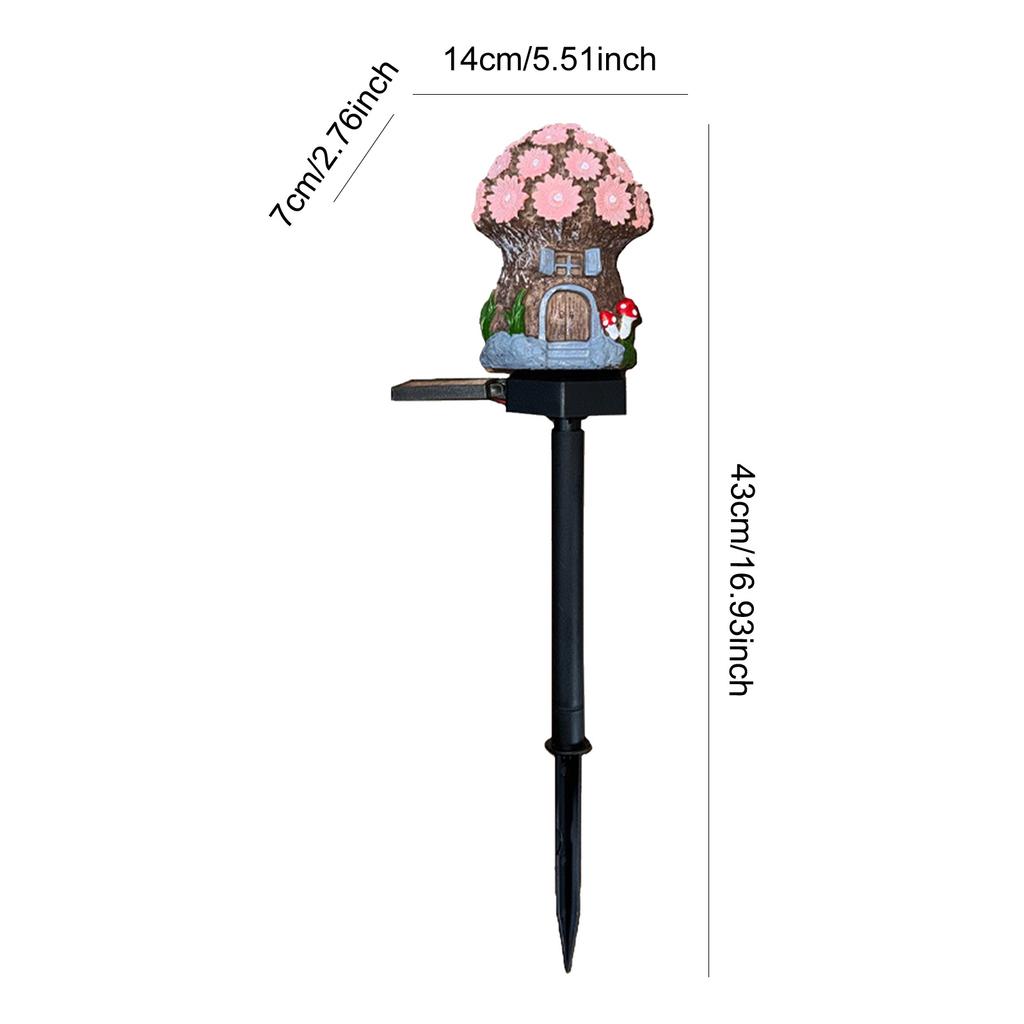 LED Solar Fairy-Tale Mushroom Cottage Garden Light Mushroom House Statue Lawn Lights for Yard Patio Pathway Lawn Flower Bed