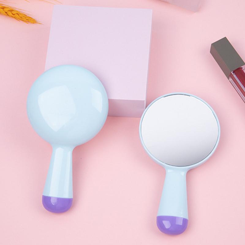 

Милое круглое зеркало с ручкой цвета макарун, портативное косметическое зеркало, пластиковое ручное зеркало для макияжа