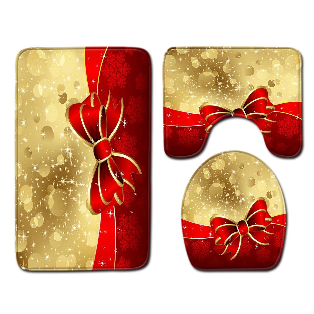 Christmas Four-Piece Shower Curtain Combination Floor Mat Set Bathroom Non-Slip Door Mat Absorbent Carpet