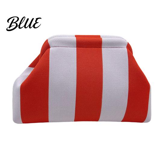 Beach Vacation Bag Woven Striped Clutch Purse for Woman Large Capacity Cosmetic Pouch Portable Knit Dumpling Bag Kiss Lock Handbag Evening,