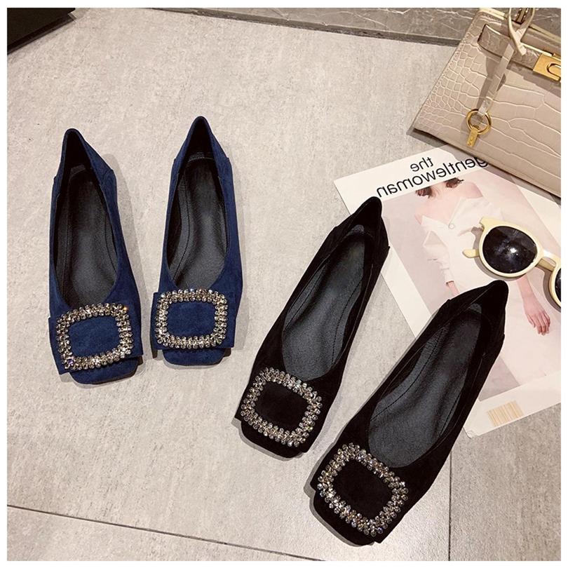 Fashion Square Toe Flat Shoes for Women Spring Summer New Square Buckle Diamond Shallow Cut Women Shoes Boat Shoes Large Size 44 45 46