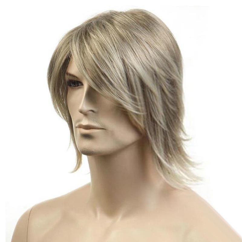 Synthetic Short Straight Wigs for Men Brown Wig with Bangs Natural Old Man Wig Male Korean Boy Cosplay Costume Party